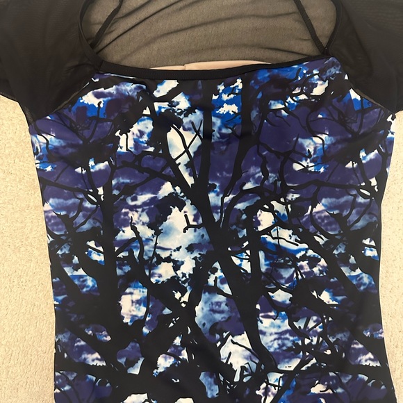 Balera Blue and Black Mesh Sleeve Leotard - Picture 2 of 3